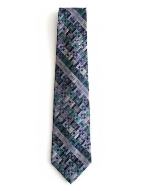 Paul Stuart Geometric Silk Tie Blue Green Purple Woven Classic Necktie